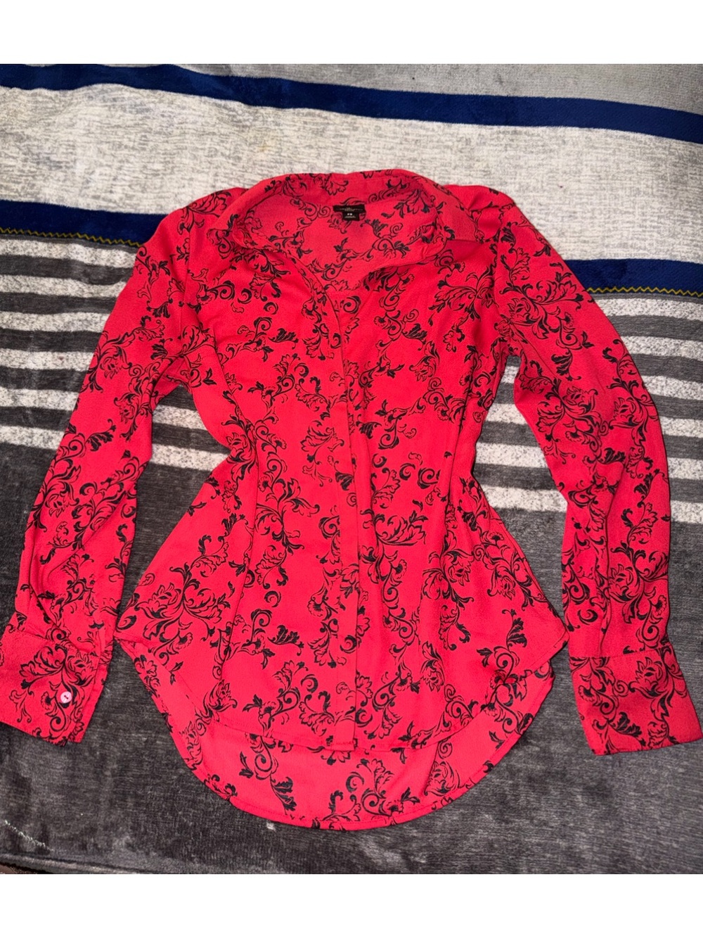 Red Floral Scroll Button-Down Shirt